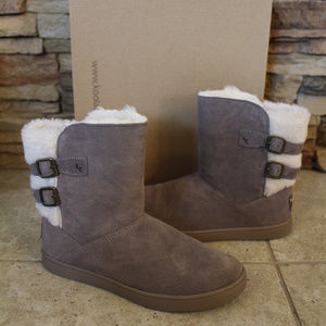 UGG KOOLABURRA GIRL'S SUEDE BUCKLE BOOTS GRAY